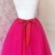 Women Fuchsia Pink Midi Skirt Women Tulle Tea Length Skirt Adult Tutus Hot Pink Skirt Plus Size Princess skirt bridesmaid skirt Hot(T1815)