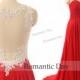 Red Evening Dress Lace Prom Gowns Women Formal Dress Beads Appliques Sweep Train 2016 New Arrival Long Graduation Gowns 0554