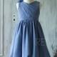 2016 Steel blue Junior Bridesmaid Dress, High neck Flower Girl Dress, a line Rosette dress, knee length (SK181)