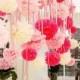 75 POMPOM SET - various sizes - wedding party decorations pom poms - hanging paper flowers
