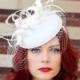 Fascinator, White Fascinator with Veil, Womens Tea Party Hat, Church Hat, Derby Hat, Fancy Hat, Ivory Hat, wedding hat, British Hat