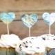 Vintage Map Heart Cupcake Toppers