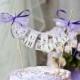 Purple SMALL Lace Just Married Wedding Cake Topper Banner with pearls