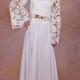 Alana 2-Piece Lace   Silk Chiffon Bohemian Wedding Dress. BELL SLEEVE Hippie Boho Style Wedding Dress. DREAMY Off Shoulder Wedding Gown