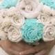 Aquamarine Keepsake Bride's Bouquet - Sola Wood Flowers, Fabric Rosettes, Burlap Flowers - Cream, Ivory, Pastel Aqua - Wedding, Handmade