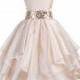 Wedding Asymmetric Ruffles Satin Organza champagne Flower girl dress sequin sash bridesmaid toddler receptions gown sizes 4 6 8 10 12 #012