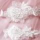 Bridal Embroidery Lace Garter Set - Wedding Garters Belts - Keepsake Garter Toss Garter Set Silver Ivory Antique White Rose Flower Lace