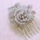 Silver Rhinestone Rose Hair Comb, Wedding Hair Comb, Bridal Hair Comb Jeweled Hair Ornament, Rhinestone Hair Comb
