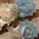 Something Blue Wedding Garters / Ivory / Light Blue / Vintage Inspired / Bridal Garter Set