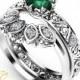 1/2 CT Natural Emerald Engagement Ring Set  14K White Gold Rings Emerald Engagement Rings Choose Your 1/2 CT Gemstone Ring