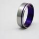 Titanium ring with plum crazy purple pinstripe,  Handmade titanium wedding band