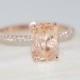 Rose gold engagement ring Peach sapphire diamond ring 14k rose gold cushion sapphire no halo ring