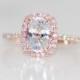 White Sapphire Ring 14k Rose Gold Diamond Engagement Ring 1.87ct cushion white sapphire