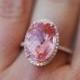 GIA - Padparadscha Sapphire Ring 14k Rose Gold Diamond 10.3ct Oval Peach Sapphire Engagement Ring