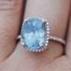Rose Gold Engagement Ring 6.2ct Teal Blue Green Sapphire cushion halo engagement ring 14k rose gold.