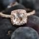 White sapphire engagement ring 14k rose gold diamond ring 2.68ct cushion sapphire
