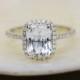 Sapphire Engagement Ring 14k White Gold with 3.05ct White Emerald Sapphire Ring