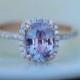 Lavender sapphire ring engagement ring 1.78ct Cushion raspberry peach champagne sapphire 14k rose gold diamond ring