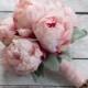 Blush Pink Peony Bouquet with Lamb's Ear and Lace