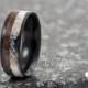 Bentwood Ring with Antler Inlay and Bubgina Wood inlay.Maple liner,Dyed Black, Wood Ring, Bentwood Core