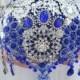 BROOCH BOUQUET jeweled with royal blue and silver cascading gems for princess bride