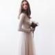 Champagne midi tulle dress with long sleeves , Bridesmaids champagne tulle midi dress
