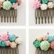 Custom Wedding Hair Comb Bespoke Bridesmaid Gift Flower Hair Slide Pink Turquoise Mint Green Seafoam Coral Peach Bridal Hair Accessories