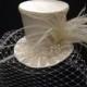 Off White Ivory Crepe Satin Mini Top Hat with Birdcage Veil for Wedding, Bachelorette Party, Bridal Shower, Tea Party or Photo Prop