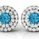Blue Topaz & Double Diamond Halo Stud Earrings by Raven Fine Jewelers - Diamond Earrings - Topaz - Anniversary Gifts for Her - Wedding - Gift Ideas