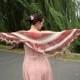 Striped lace shawl, soft summer scarf, womens scarf in red white and brown, shouldercover, crescent shape