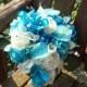 Real Touch Rose Blue Cascading Silk Bridal Bouquet / Aqua Blue / Pool Blue / Spa Blue / Silk Wedding Flowers / Bling Bouquet