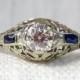 1920s 20k Gold Diamond and Sapphire Engagement Ring .54 Carat