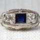 Art Deco 14k Diamond and Sapphire Engagement Ring