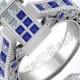 Doctor Who Inspired Tardis Blue Sapphire & Swarovski Diamond Sterling Silver or White Gold Deluxe Ring