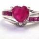 Vintage Engagement Ring -- Vintage Heart Ring -- Genuine Ruby and Diamond -- Birthstone Ring Sterling Silver -- size 6.75