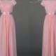 Simple Pink A Line Prom Dresses Long/Chiffon Short Sleeves Prom Dress/Pink Long Bridesmaid Dress/Prom Dress Long/Wedding Party Dress DH546