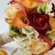 Autumn Wedding Bridal Bouquet Groom's Boutonniere Confetti Red Real Touch Roses Calla LilyFall Color Bouquet