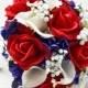 Red White & Blue Bridal Bouquet Roses Hydrangea Calla Lilies Baby's Breath Wedding Bouquet Silk Flower Bouquet Real Touch Red White and Blue