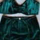 Wintergreen Emerald Velvet Bra & High Waist Panties Lingerie Set Handmade To Order