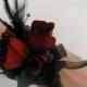 Red rose black feather wrist corsage black pearl bracelet Wedding corsages