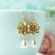 Lotus Earrings, Gold Lotus Flower Earrings, Water Lotus Earrings, Teardrop Pearls Dangle Earrings, Water Lily Earrings, Bridesmaids Gifts,