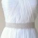 Elegant bridal beaded pearl, crystal wedding sash/belt. 8 rows. Cream & Sparkle.