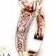 2 Carat Peach Pink Morganite Custom Ring in 14K Rose Gold Unique Design Engagement Ring  Art Deco Styled Ring