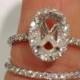 White Gold Diamond Halo Semi Mount - Low Ring Setting Engagement Ring with Matching Wedding Band Bridal Ring Set