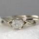 White Gold Raw Diamond Engagement Ring and Wedding Band - Infinity Style Matching Wedding Ring Set - 14K Gold - Uncut Rough Diamond