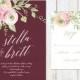 Blush and Marsala Wedding Invitation, Floral Wedding Invitation, Burgundy and Blush Wedding Invitation