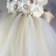 Ivory Tan Flower girl dress Lace chiffton Tutu dress Wedding dress Birthday dress Newborn to 8T