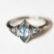18k Palladium Aquamarine Ring, Gold Aquamarine Ring, Marquise Aquamarine Ring, Aquamarine Engagement Ring, Three Stone Ring