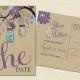 Save the Date Postcard - Vintage Mason Jar Save the Date Card - Purple and Blue Save the Date - Rustic Barn Wedding - 4002 PRINTABLE