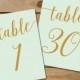 Instant Download Printable Table Numbers 1-30 // Mint Table Numbers, Mint and Gold Wedding Decor // 5x7, 4x6 Table Numbers Wedding